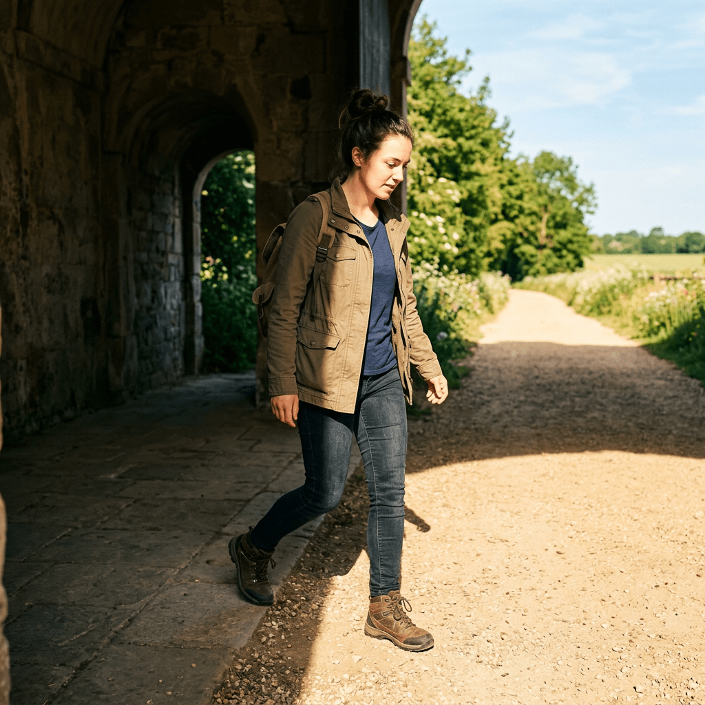 Person stepping from shadow into bright path