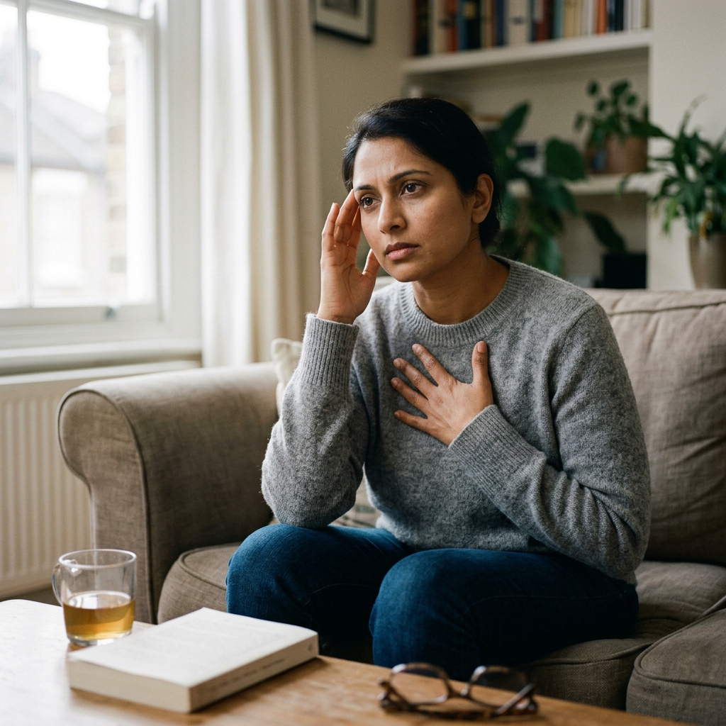Person noticing physical stress signals thoughtfully