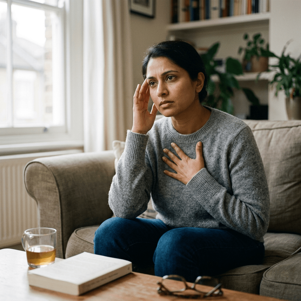 Person noticing physical stress signals thoughtfully