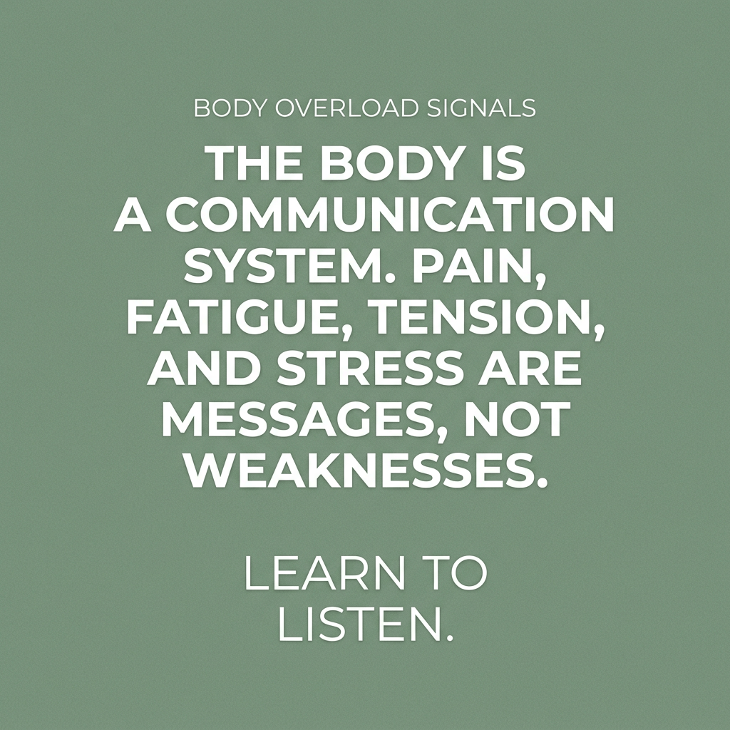 Text about the body as a communication system with pain, fatigue, tension, and stress messages