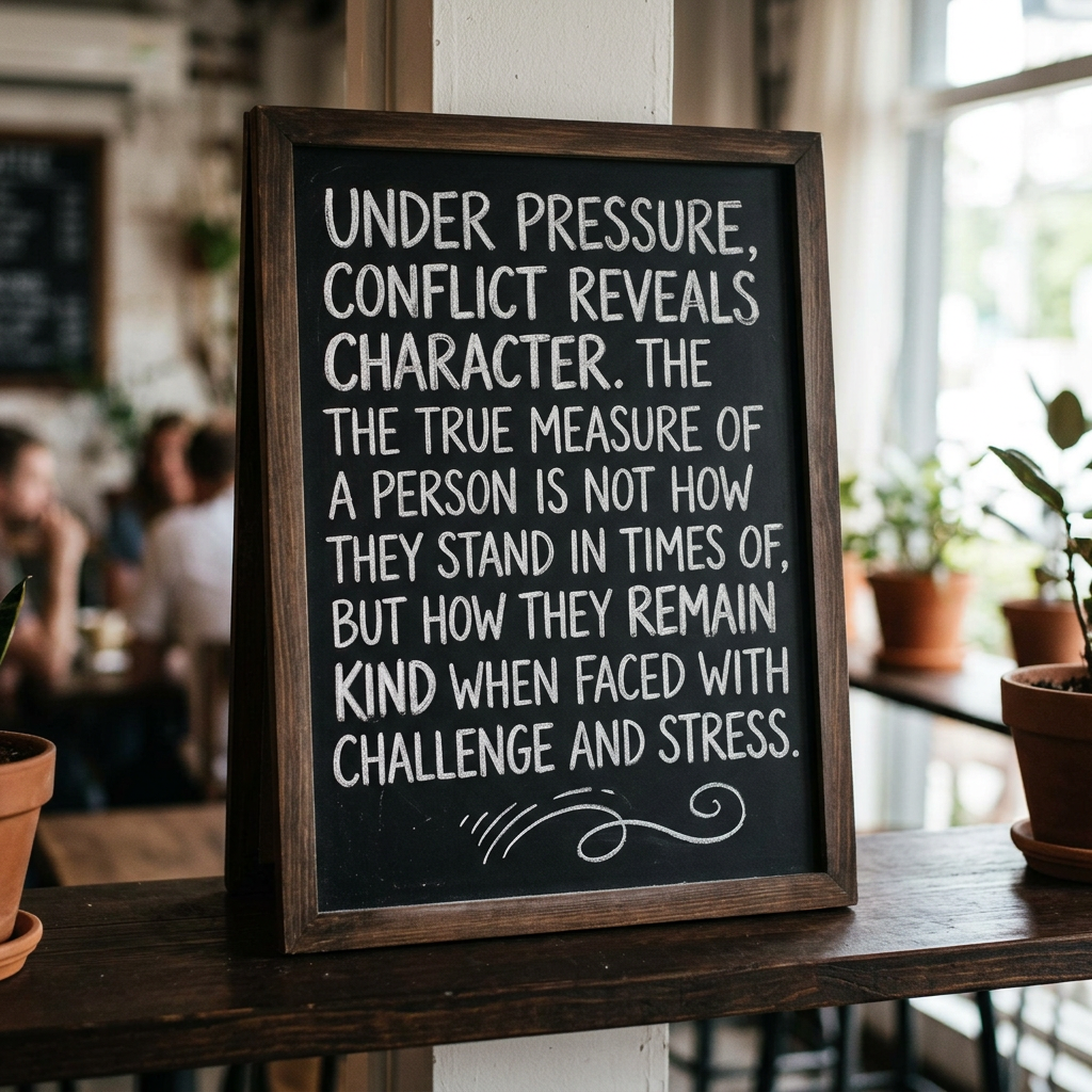 Chalkboard with quote about character and kindness during challenges