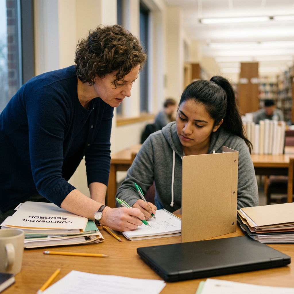 Writing lesson while shielding confidential records